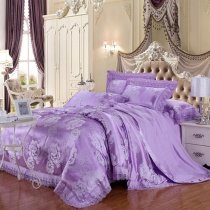 Lilac and Gray Rustic Chic Paisley Park Flower Garden Luxury Exotic Unique Lace Edge Jacquard Design Girls Full, Queen Size Bedding Sets