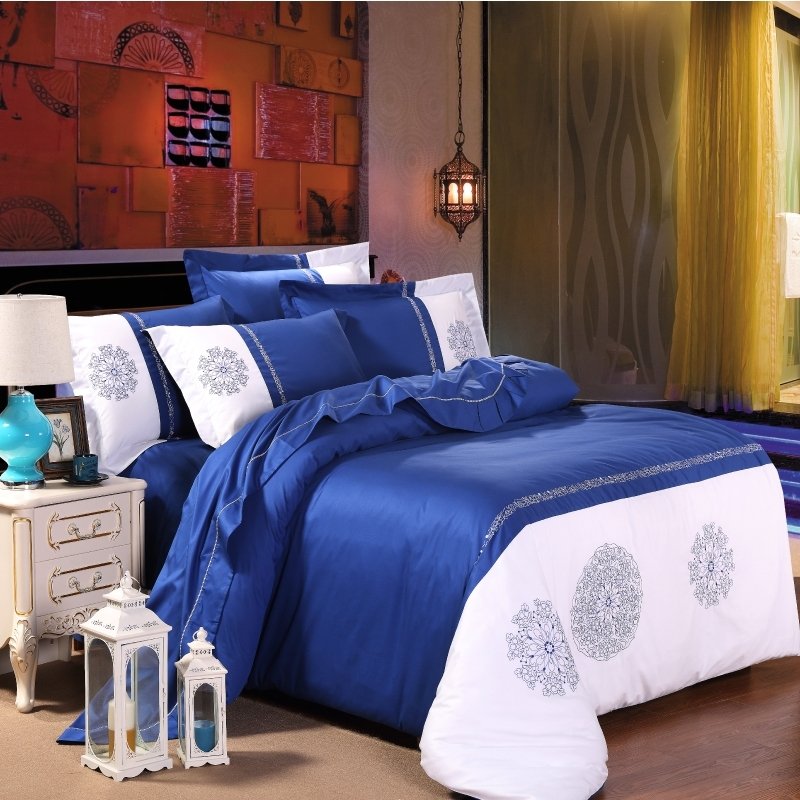 Ice Blue and White Tribal Print Color Block Simply Chic Hotel Themed