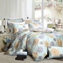 Grey Cream and Honeydew Green Dandelion Flower Print Vintage Rustic Style Luxury 100% Egyptian Cotton Percale Full, Queen Size Bedding Sets