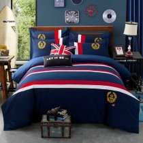 Navy Blue Red and White Nautical Stripe and Medallion Print Traditional Masculine Style 100% Cotton Twin, Full, Queen Size Bedding Sets