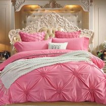 Girls French Pink Pintuck Design Modern Chic Abstract Design Cute Style Luxury Satin Fabric Full, Queen Size Bedding Sets