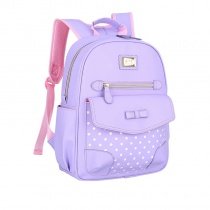 Purple Faux Leather with Bow Girls Flap School Backpack Stylish Polka Dot Sewing Pattern Bottom Studded Pupil Preppy Campus Book Bag
