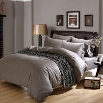 Solid Gray Pure Colored Shabby Chic Old World Masculine Style 100% Organic Cotton Twin, Full, Queen Size Bedding Sets