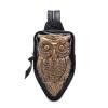 Black Leather Embossed Metallic Gold Owl Girls Travel Sling Backpack Vintage Punk Style Rhinestone Small Crossbody Shoulder Chest Bag