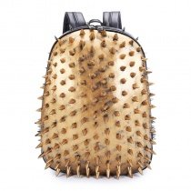 Metallic Gold Patent Leather Cool Masculine Men Travel Laptop Backpack Punk Rock and Roll Style Spikes Rivet Studded School Book Bag