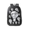 Unusual Black Leather Metallic Silver Skull Embossed Crocodile Men Travel Backpack Punk Rock and Roll Style Rivet Studded School Book Bag