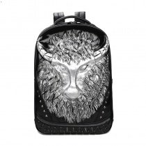 Black Leather Embossed Metallic Silver Buffalo Cool Boys School Book Bag Punk Rock and Roll Style Spike Rivet Studded Travel Backpack