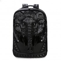 Vintage Black Patent Embossed Elephant Cool Boys School Book Bag Punk Rock and Roll Style Spikes Rivet Studded Large Travel Backpack