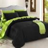 Trendy Black and Lime Green Solid Colored Reversible 100% Organic Cotton Full, Queen, King Size Bedding Sets