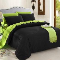 Trendy Black and Lime Green Solid Colored Reversible 100% Organic Cotton Full, Queen, King Size Bedding Sets