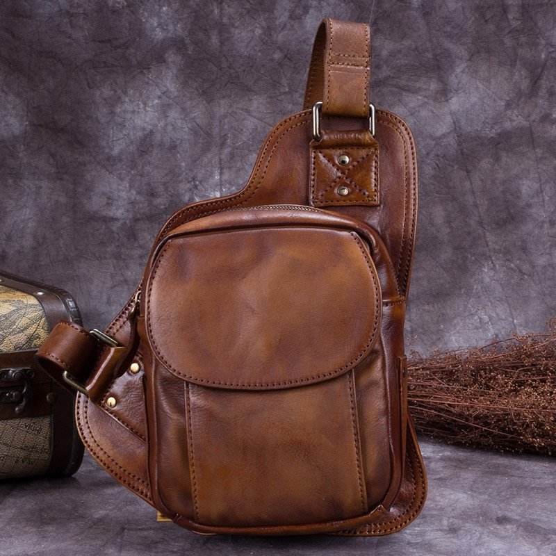 Burnt Brown Distressed Waxed Genuine Cowhide Leather Men Crossbody ...