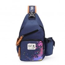 Dark Blue Polyester Men Small Crossbody Shoulder Chest Bag Personalized Colorful Paint Splatter Sewing Pattern Casual Travel Sling Backpack