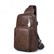 Solid Chocolate Brown Men Small Crossbody Shoulder Chest Bag Vintage Distressed Waxed Genuine Cowhide Leather Sling Travel Backpack