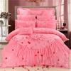 Beautiful Hot Pink Love Heart Pattern Ruffle and Lace Elegant Girls Full, Queen Size Bedding Sets
