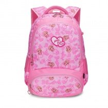Blush Pink Polyester Elegant Girly Girls Pupil School Book Bag Polka Dot Heart Bow Print Preppy Campus Backpack