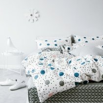Black White Gray and Blue Large and Small Polka Dots Print Twin, Full Size Teen Girls Cotton Bedding Sets