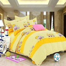 Pale Yellow Purple and Gold Frog and Vertical Stripe Print Cute Farm Animal Themed Kids Twin, Full Size Bedding Sets