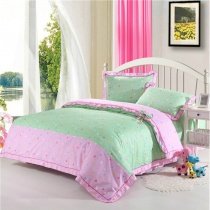 Bright Green and Pink Small Rainbow Polka Dot Print Ruched Ruffle Romantic Shabby Chic Elegant Girls Twin, Full, Queen Size Bedding Sets