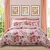 Beautiful Red Pink White and Green Garden Floral Print Bright Colorful French Country Feminine Full, Queen Size Bedding Sets