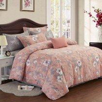 Coral Gray and White Wildflower Botanical Full, Queen Size Bedding Sets