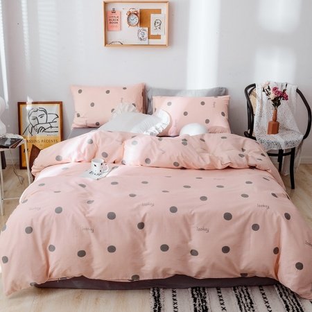 Pink and Gray Polka Dot Print Modern Chic Twin, Full Size Bedding Sets