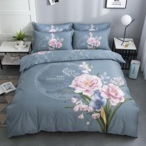 Gray Pink and Green Lily Blossom Vintage Country Chic Old World Farmhouse Style Full, Queen Size Bedding Sets
