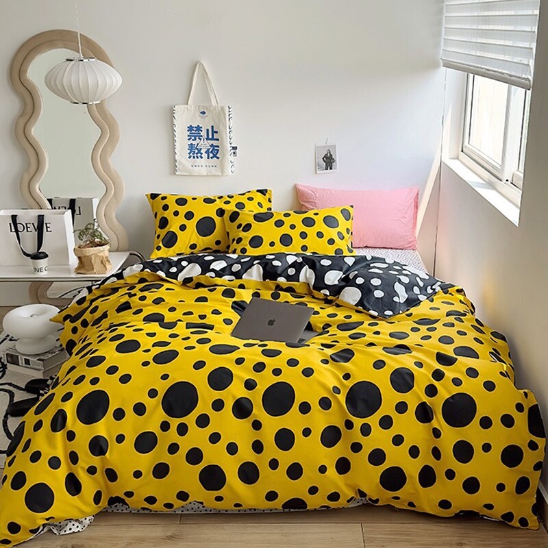 Yellow and Black Polka Dot Twin, Full, Queen Size Bedding Sets