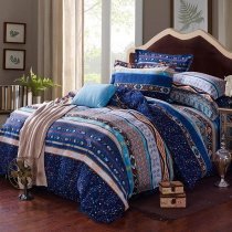 Egyptian Blue, White and Yellow Stripe and Bohemian Tribal Print Full Size Unique Adults Bedding Sets