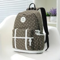 Coffee Brown Canvas with White Leather Cute Girls School Backpack Anchor Printed Sewing Pattern Elegant Vogue Women Travel Bag