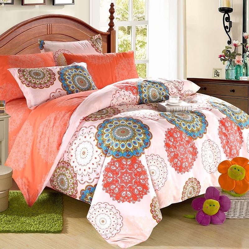 coral and aqua bedding