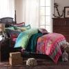 Raspberry Red Orange and Turquoise Indian Pattern Vintage Bohemian Chic Western Style 100% Brushed Cotton Full, Queen Size Bedding Sets