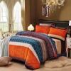 Orange Brown and Dark Teal Wide Stripe Print Shabby Chic Exotic Western Style 100% Brushed Cotton Full, Queen Size Bedding Sets