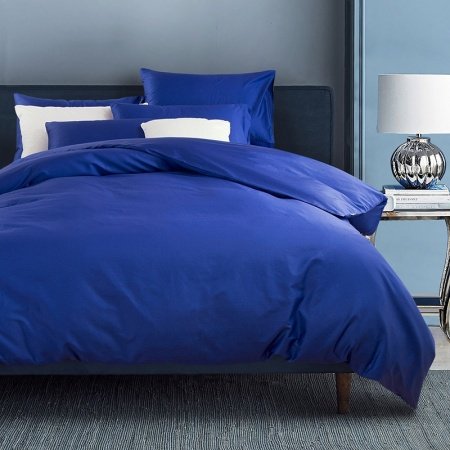 Royal Blue Solid Colored Masculine Traditional and Simple Shabby Chic Luxury Soft 100% Cotton Damask Full, Queen Size Bedding Sets