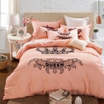 Apricot and Black Crown Print Indian Pattern Stylish Western Style Unique Design 100% Brushed Cotton Full, Queen Size Bedding Sets