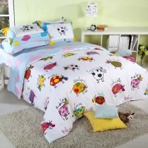 Light Blue and White Colorful Cow, Cattle Print Farm Animal Themed Full, Queen Size Kids Bedroom Bedding Sets