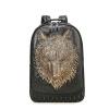 Personalized Black Leather Embossed Metallic Gold Wolf Large Travel Backpack Punk Rock and Roll Spike Rivet Studded Boys School Book Bag