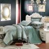 Cadet Blue and Grey Palmette Pattern Abstract Design Sexy Lace Design Old Fashion Sequin Jacquard Satin Full, Queen Size Bedding Sets