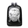 Punk Metallic Silver Black Leather Masculine Men Large Travel Laptop Backpack Embossed Dog Spikes Rivet Studded School Campus Book Bag