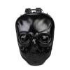 Black Patent Leather Spike Rivet Studded Masculine Travel Backpack Punk Rock and Roll Style Embossed Skull-shaped Boys School Book Bag