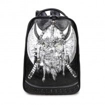 Black Leather Embossed Metallic Silver Pirate Skull Boys School Book Bag Punk Rock and Roll Style Spike Rivet Studded Travel Backpack