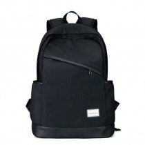 Durable Black Oxford Leather Masculine Men Casual Travel Laptop Backpack Hipster Sewing Pattern Zipper Preppy School Campus Book Bag