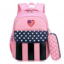 Black White and Blush Pink Nylon Elegant Girly Girls Flap School Backpack Personalized Heart Rugby Stripe Print Preppy Campus Book Bag