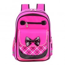 Hot Pink Nylon with Black Leather Elegant Girly Girls School Book Bag Fashion Rugged Plaid Print Cute Bow Preppy Campus Backpack