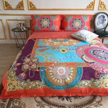 Bright Colorful Bohemian Style Medallion Print Indian Pattern Sophisticated Elegant Luxury Egyptian Cotton Full, Queen Size Bedding Sets