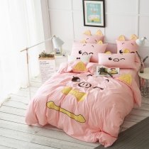 Girls Soft Pink Yellow and Black Pretty Pig Print Cartoon Themed Cute Funny 100% Cotton Twin, Full Size Bedding Sets
