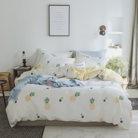 Stylish Green Yellow and White Pineapple Print Country Chic Abstract Unique Twin, Full, Queen Size Bedding Sets