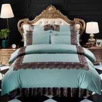 Sage Green Purple and Gold Vintage Victorian Lace Border Noble Excellence Embroidered Feminine Full, Queen Size Bedding Sets