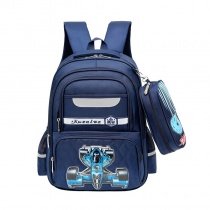 Navy Blue and Turquoise Polyester Boys Pupil Preppy School Book Bag Quilted Personalized Racing Car Kids Campus Backpack
