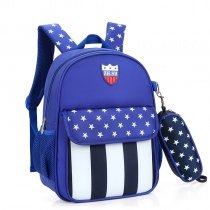 Sapphire Blue White and Navy Nylon Boys Pupil School Book Bag American Style Stripes and Stars Print Campus Backpack