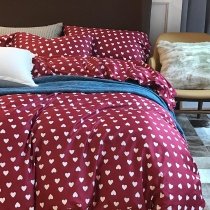 Hipster Burgundy Red and White Heart Shaped Polka Dot Print Unique Soft Full, Queen Size Bedding Sets